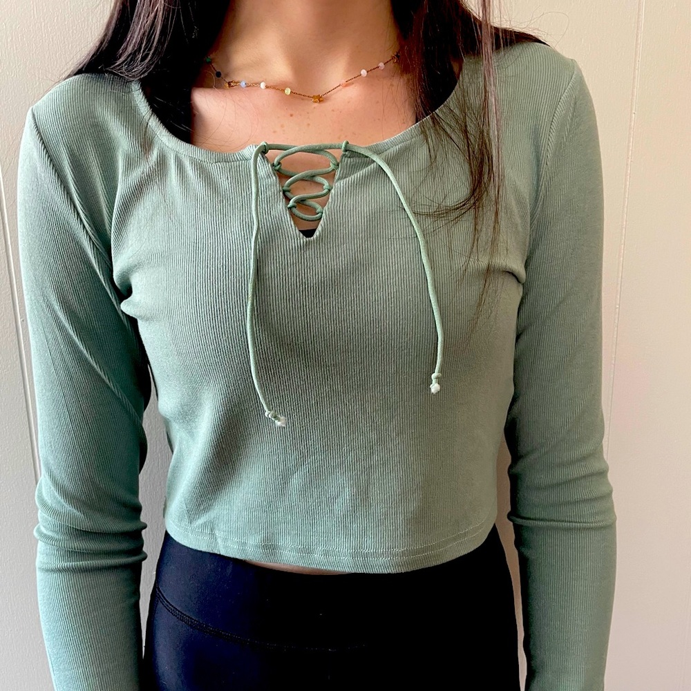 Mint Green long sleeve crop top.
